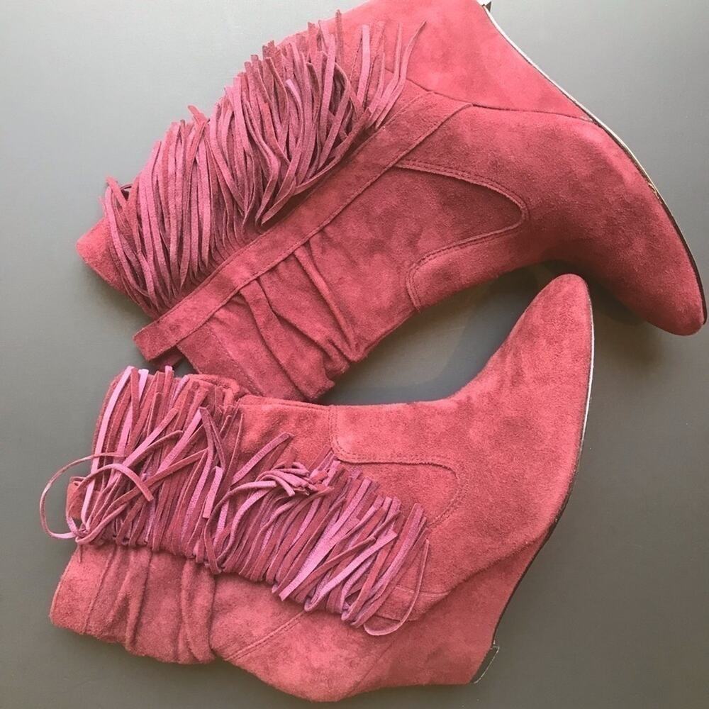 Jean-Michel Cazabat Vanka Fringe Boot, Burgundy, Size EU36/US6, Butter Soft